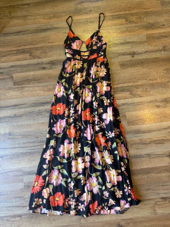 NEW FREE People Wisteria Floral Print VNeck Cut-Out Sleeveless Open TieBack Maxi - Picture 11 of 11